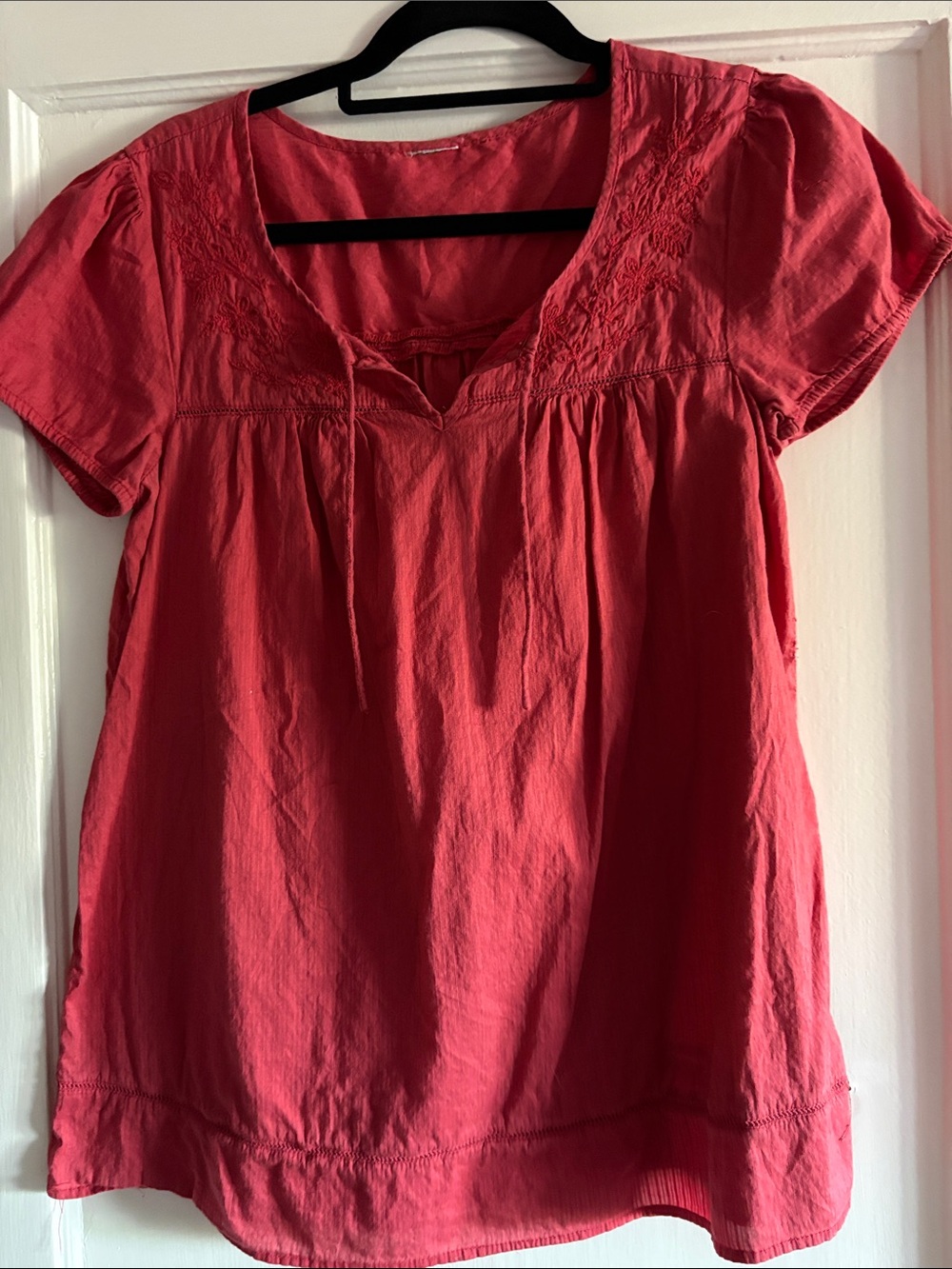 Women’s Short-Sleeve Pink Peasant Top